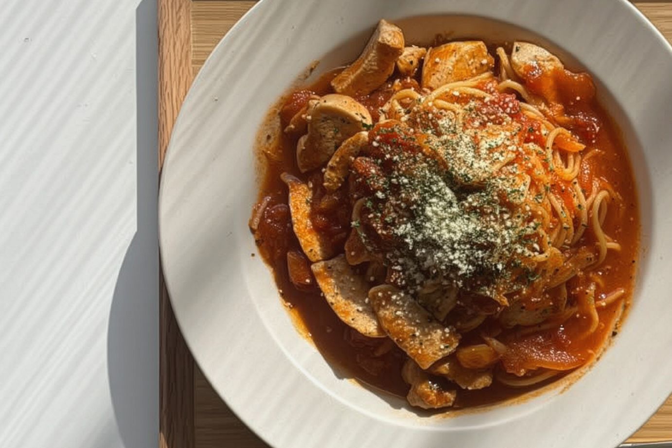 鶏肉のトマトソースパスタ