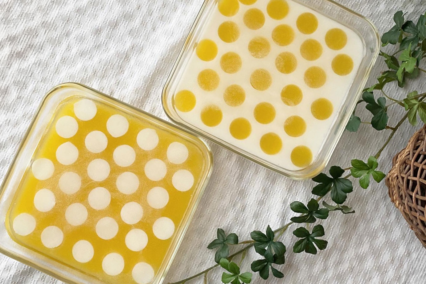 オレンジジュースとミルクの水玉ゼリー